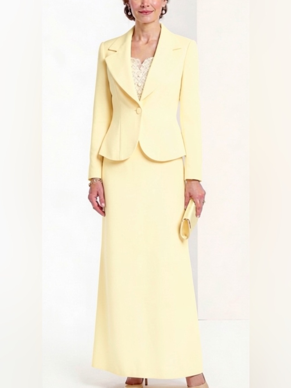 J.R. Nites by Caliendo Pale Butter Yellow  Sequined Vest Formal Skirt Suit Set 6